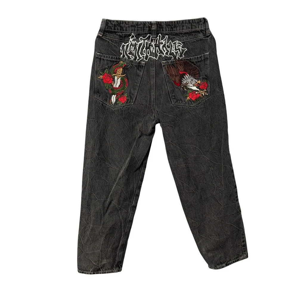 Ninth Hall Ambush Baggy Jeans Washed Black Embroidered Skater Mens 30 Streetwear - Picture 3 of 7
